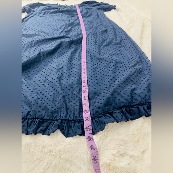 Quince Swiss Dot  Midi Nap Dress Smocked Neck Puff Sleeve XL Navy Blue Cotton - Picture 6 of 6